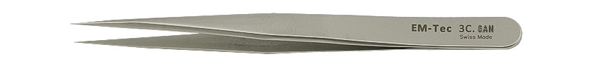 EM-Tec 1.SAN high precision super alloy tweezers, style 1, strong fine tips, fully non-magnetic 
